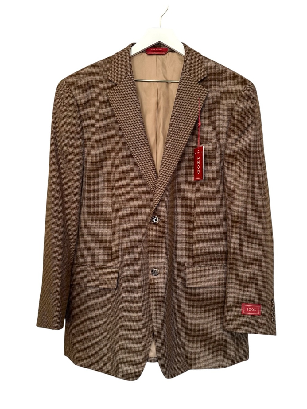 $250🔥 NWT IZOD Single Breasted Houndstooth Check Blazer Men’s Size 44R Tan/Blue